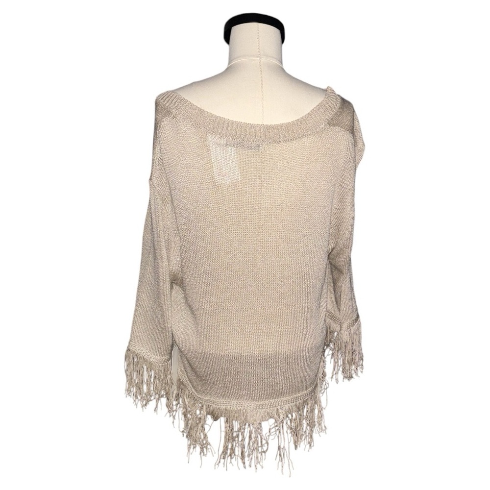 Bishop & Young Oatmeal Fringe V-neck Sweater Crop Top - Picture 2 of 3